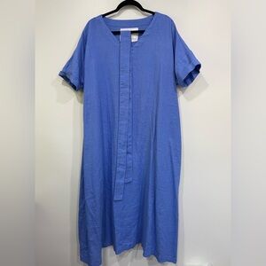 NPL Berlin Cornflower blue oversized one size relaxed linen dress with a belt